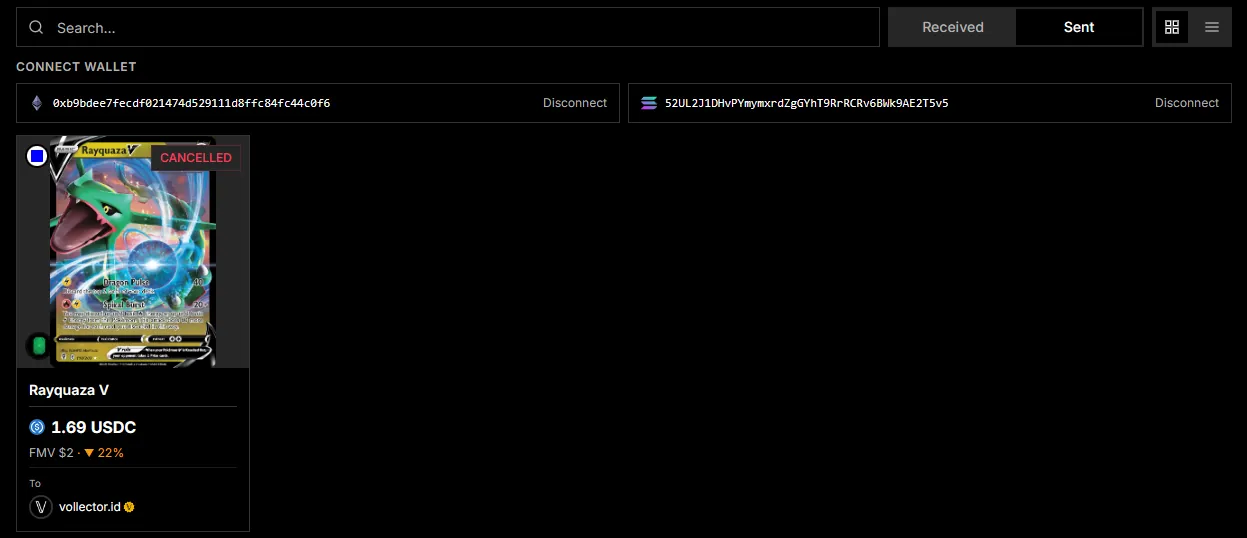 OTC offers inbox (received and sent)